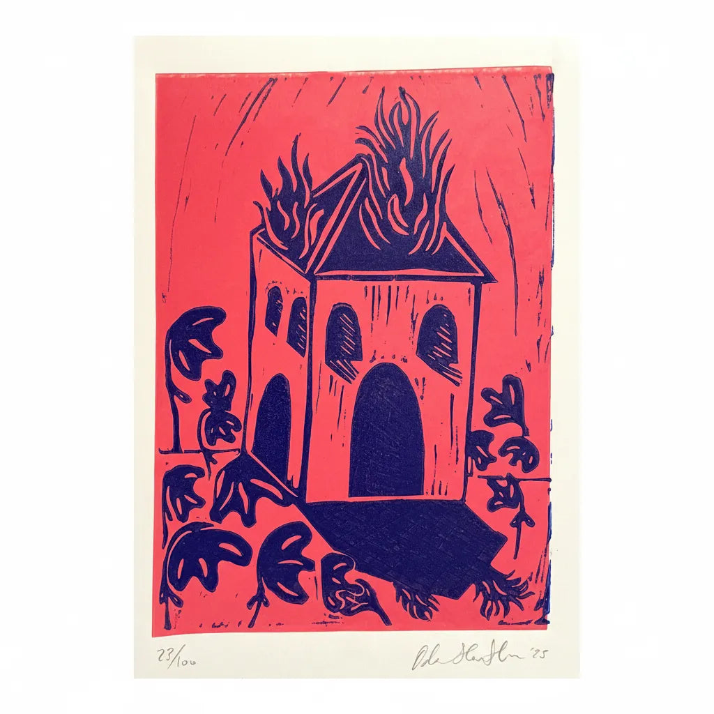 "Burning House" Linocut Print