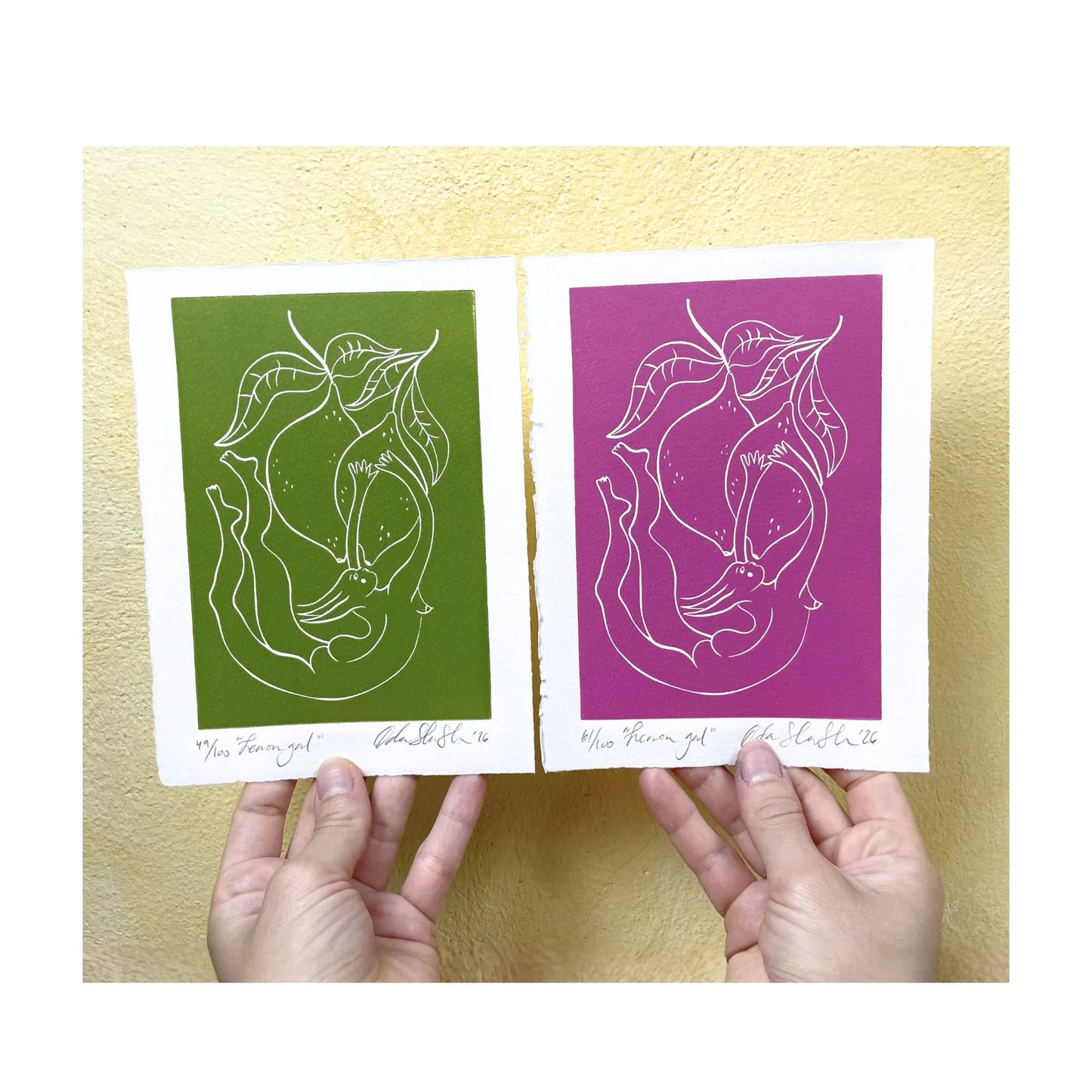 "Lemon Gal" Linocut Print