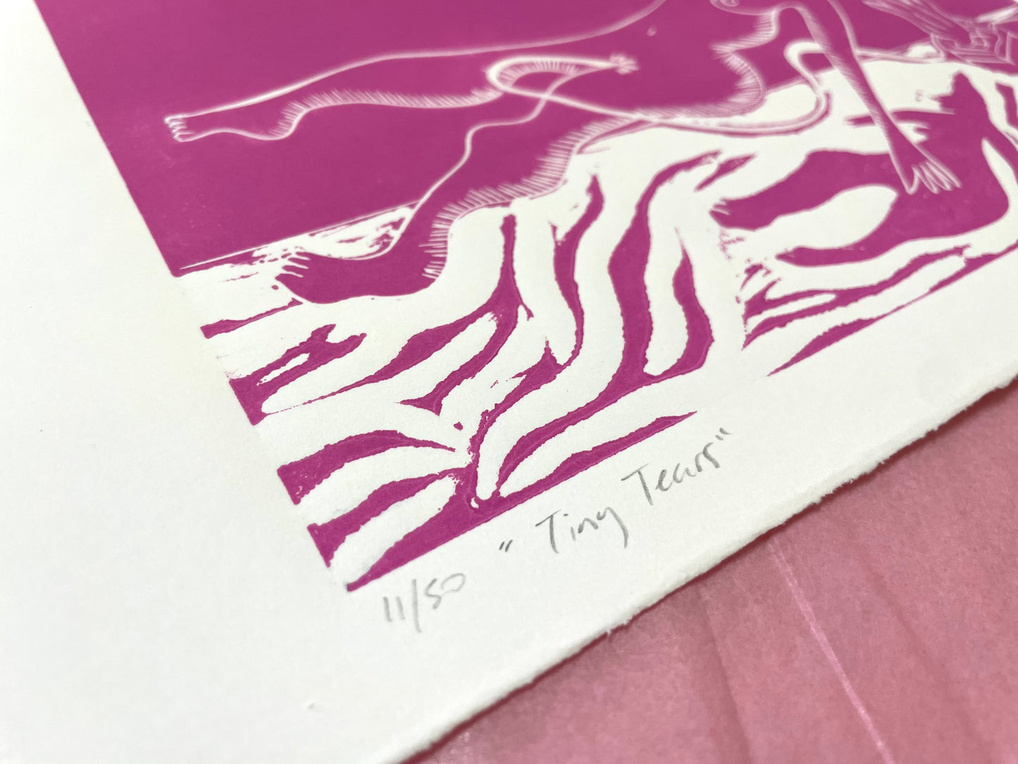 "Tiny Tears" linocut print