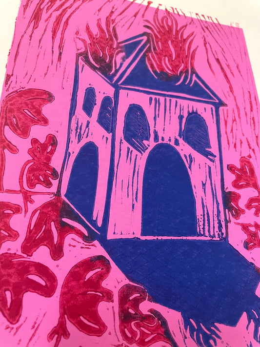 "Burning House" Linocut Print
