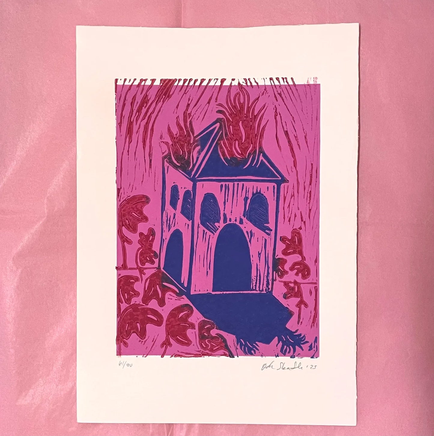 "Burning House" Linocut Print