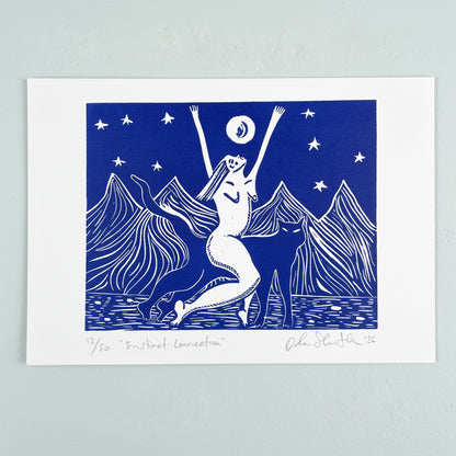 "Instinct Connection" Linocut Print