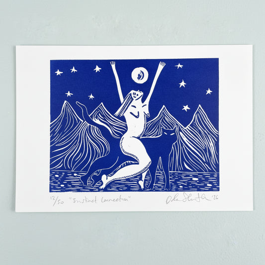 "Instinct Connection" Linocut Print
