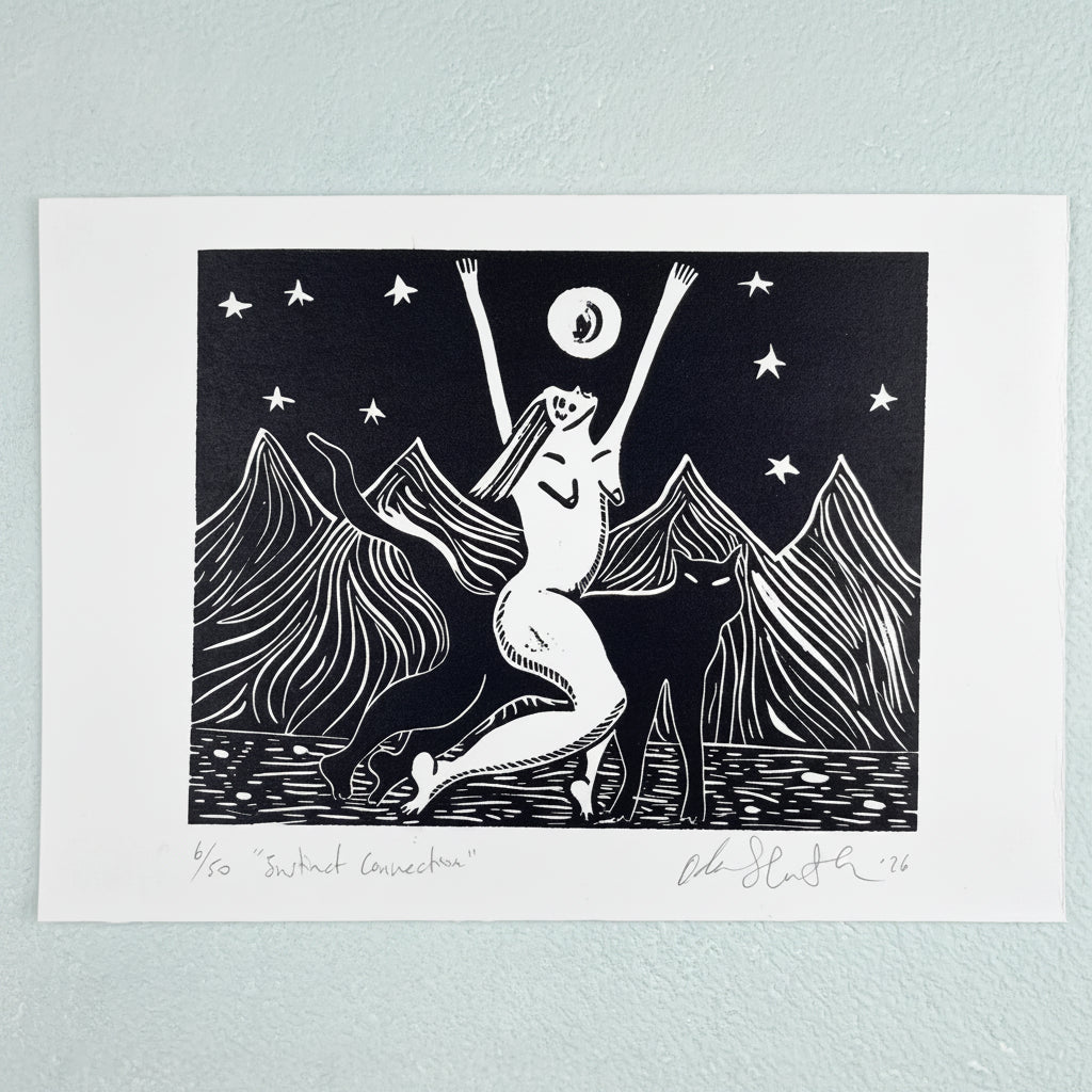 "Instinct Connection" Linocut Print