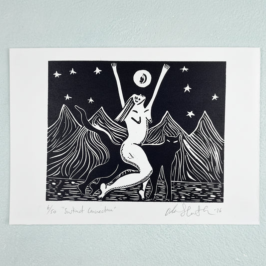 "Instinct Connection" Linocut Print