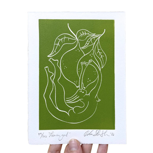 "Lemon Gal" Linocut Print