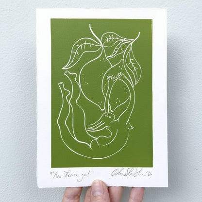 "Lemon Gal" Linocut Print