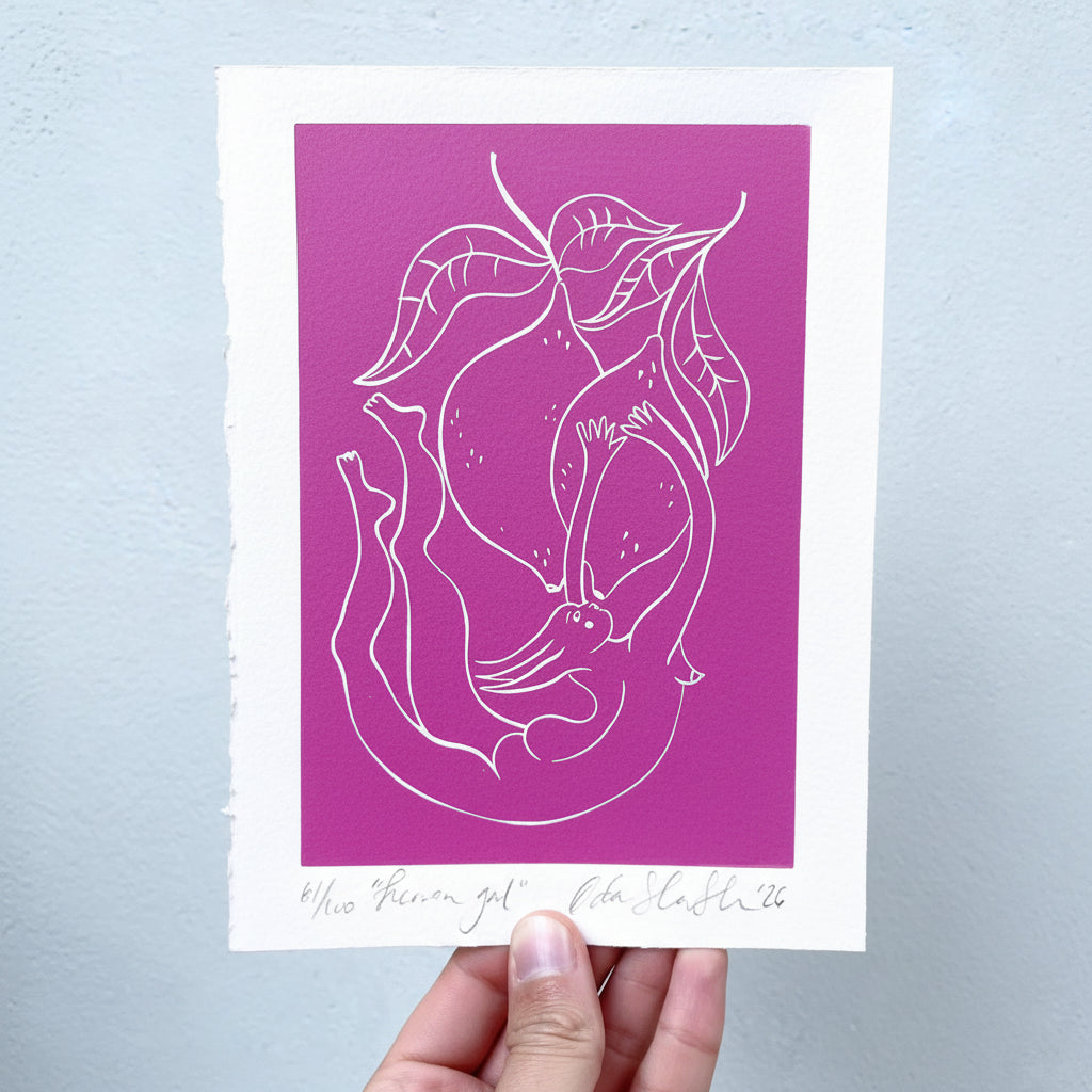 "Lemon Gal" Linocut Print