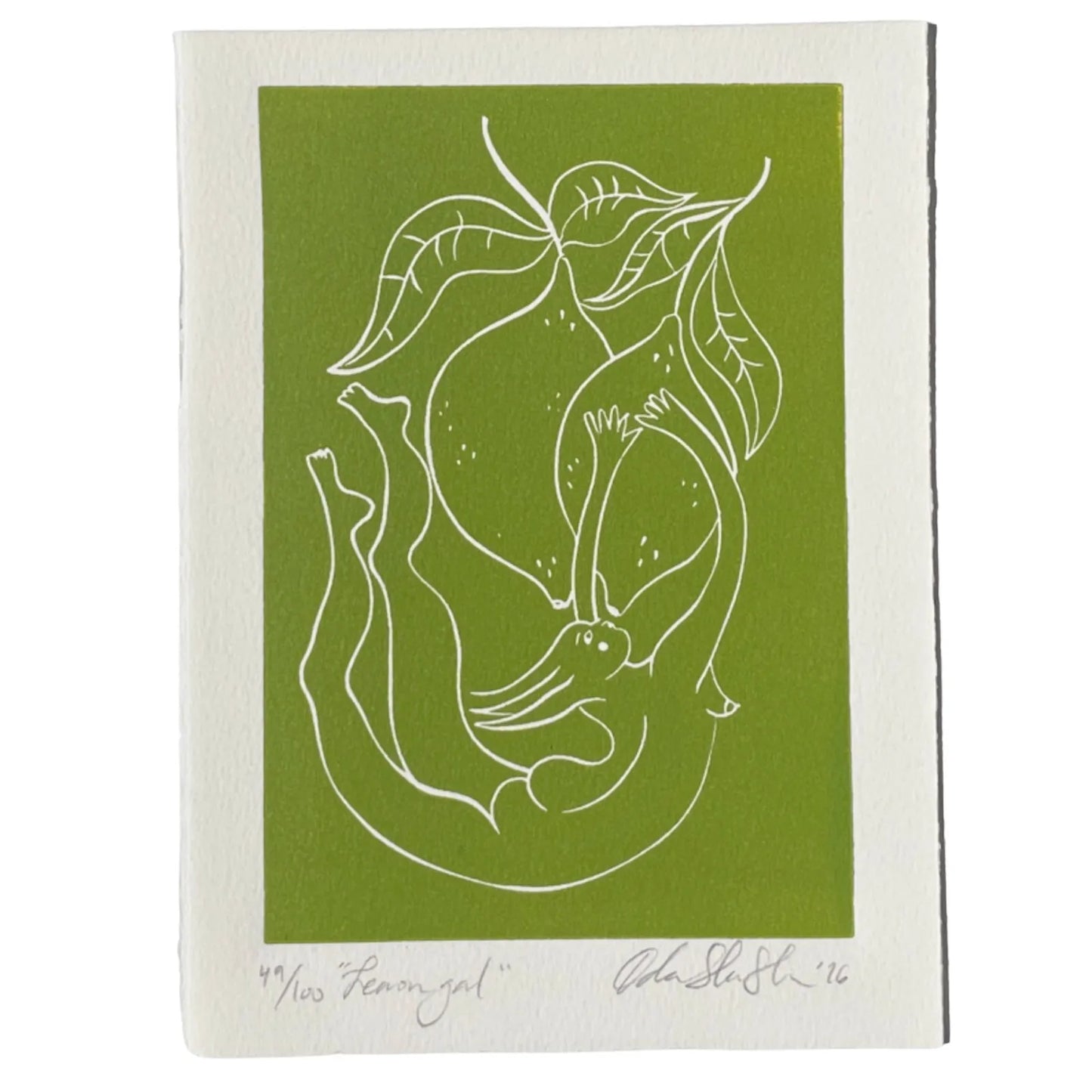 "Lemon Gal" Linocut Print