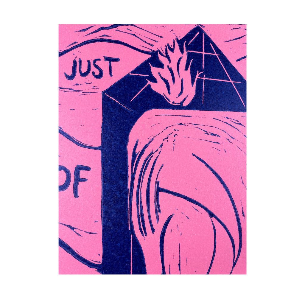 Abstract design with text on a pink and blue background