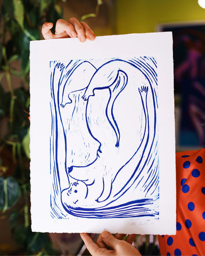 "Trapped in the Format" Linocut Print