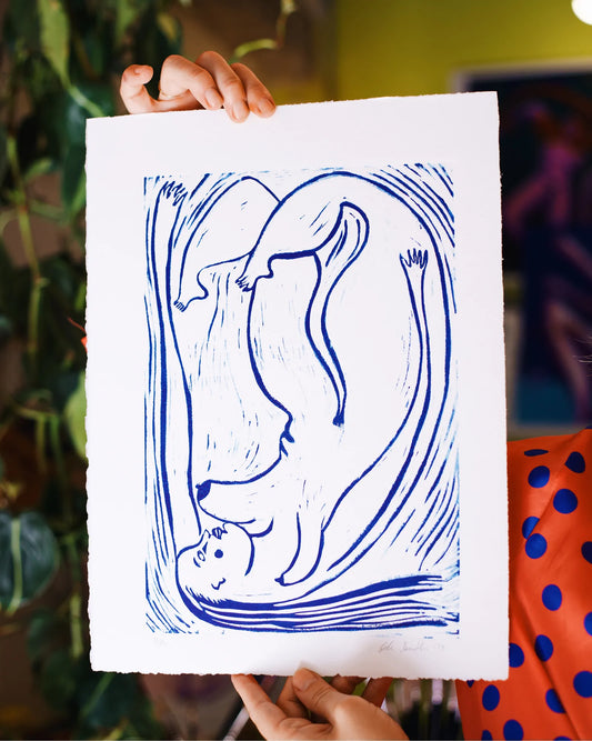 "Trapped in the Format" Linocut Print