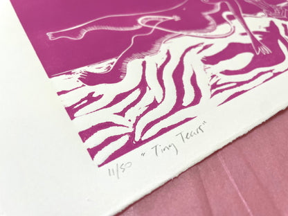 "Tiny Tears" linocut print